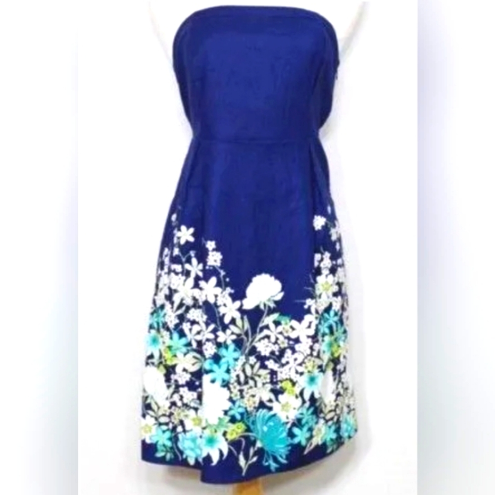 Old Navy Gap Cotton strapless dress Navy blue and floral, Sz 10